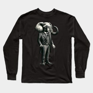 Dapper Elephant Wearing A Three-Piece Suit Long Sleeve T-Shirt